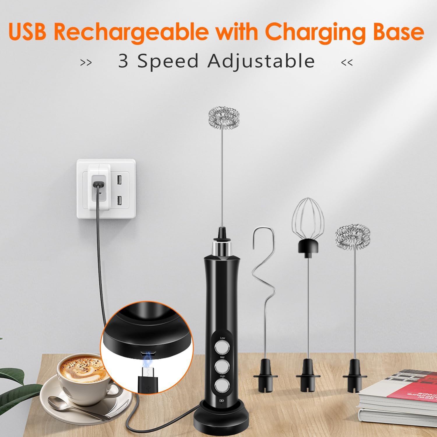 Thumbnail 2 de Rechargeable Milk Frother with 3 Speeds ⚡