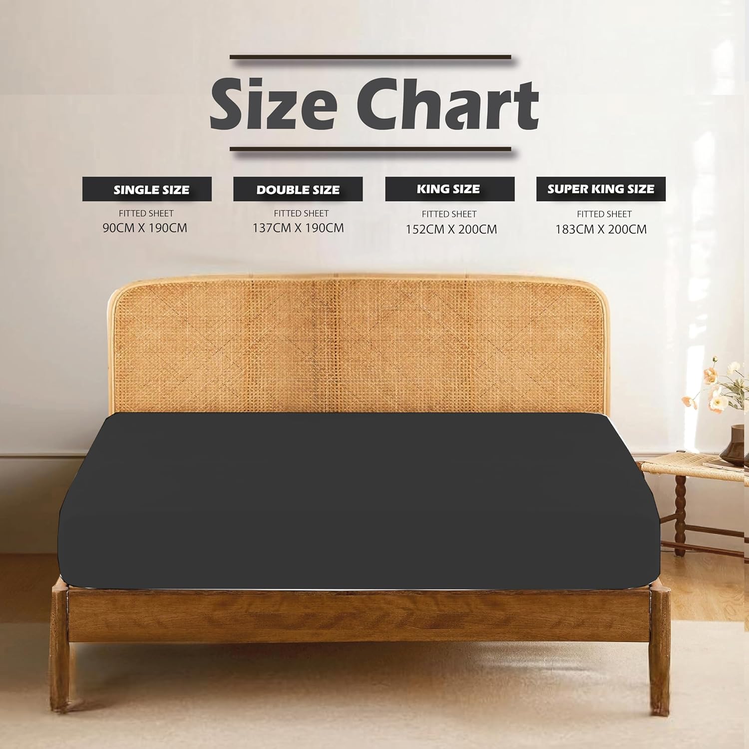 Detalle de Funky Gadgets King Size Fitted Sheet with Extra Deep Pocket (40cm) in Charcoal/Dark Grey – 152 x 200cm