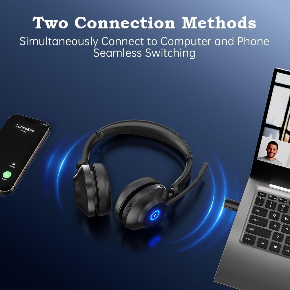 Detalle de AxiomEar Bluetooth Wireless Headset with Mic for Work – Advanced Noise Reduction, Comfortable On-Ear Design
