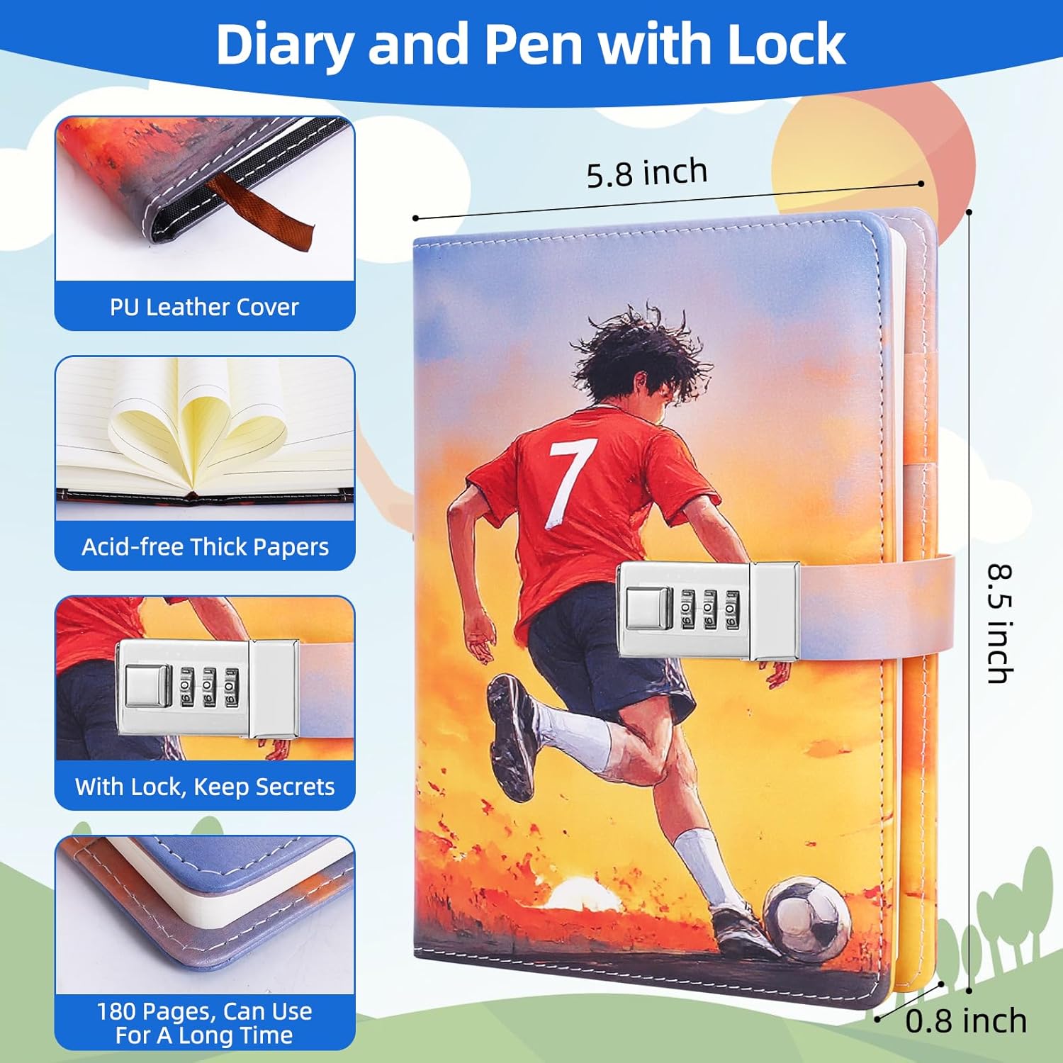 Thumbnail 1 de Folxakdis Journal Intime Garçon avec Cadenas – Carnet secret pour 8–16 ans