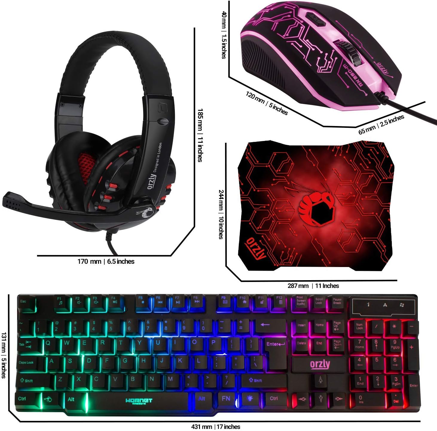 Thumbnail 6 de Hornet RX-250 4 in 1 Gaming Keyboard, Mouse, Pad & Headset