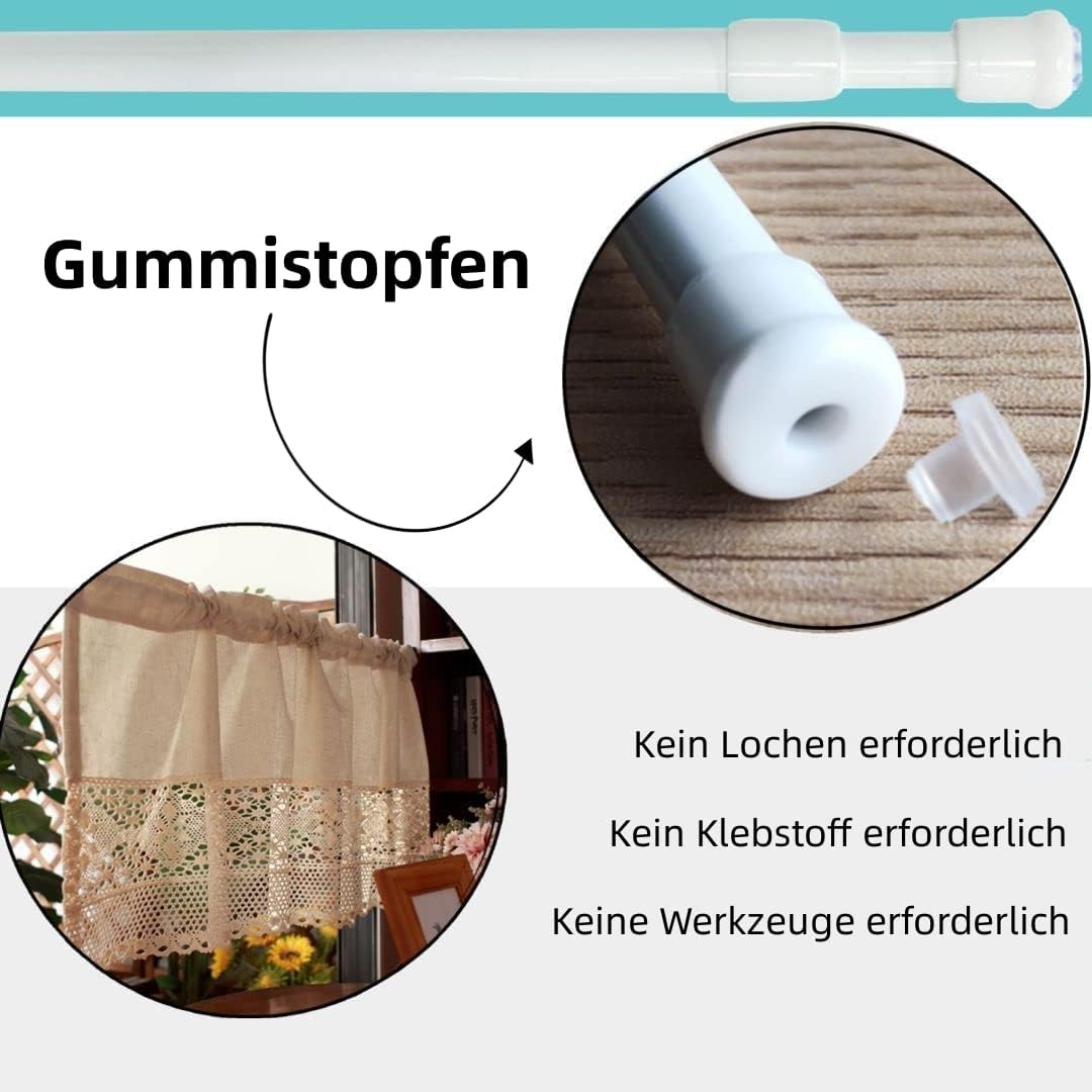 Detalle de GDEVKHN 3er Gardinenstange ohne Bohren (Klemmstange) ausziehbar 60–105 cm, wählbare Befestigung für Regale & Fenster – Weiß