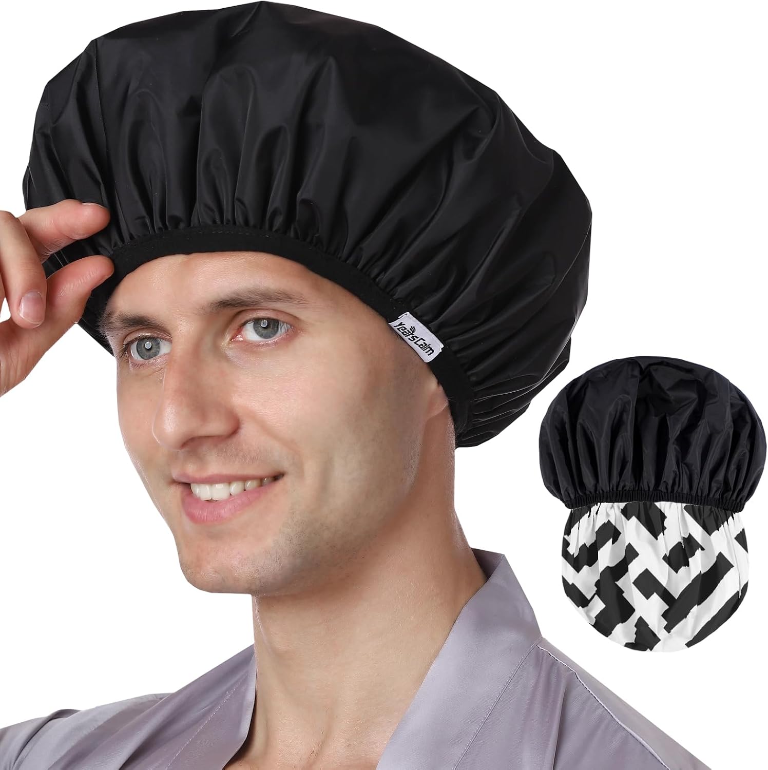 Detalle de Years calm YC-GS-NY Reusable Men’s Shower Cap, Waterproof Dual-Layer