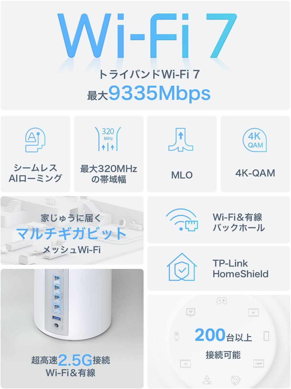 Thumbnail 3 de TP-Link Deco BE9300 メッシュWi-Fiルーター Wi-Fi 7・トライバンド・2.5Gbpsポート搭載 2台セット
