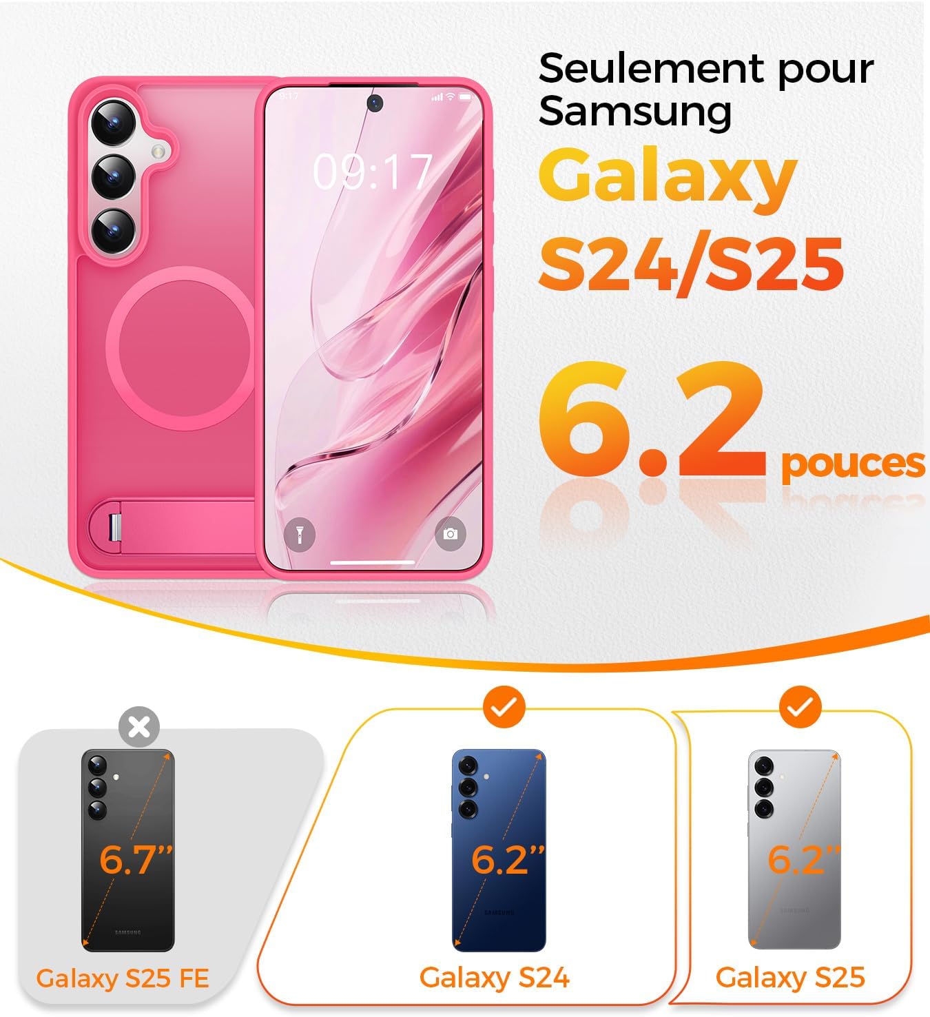 Thumbnail 6 de New-One Coque Galaxy S24/S25 avec Support 360° Magnétique et Protection Militaire – Bumper Silicone Fuchsia