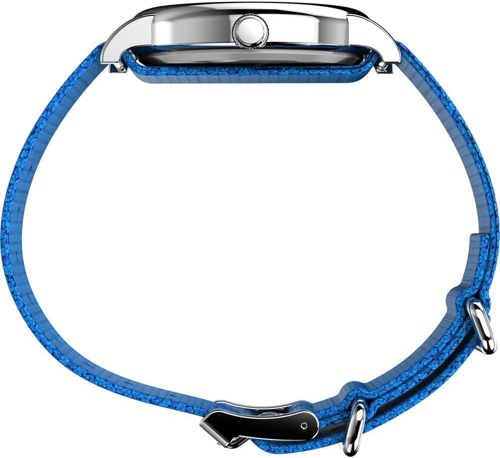 Detalle de Timex Peanuts TW2W194006B dameshorloge met stoffen band en witte wijzerplaat