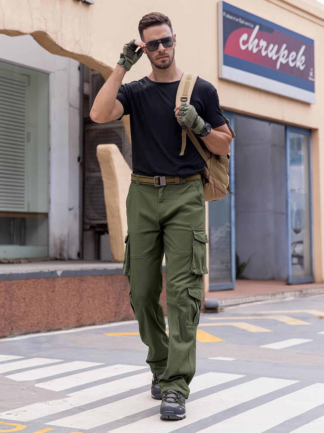Detalle de Breampot Herren Cargohose aus Baumwollmix – Baggy Baggy Chino Cargo für Freizeit, Arbeit & Outdoor