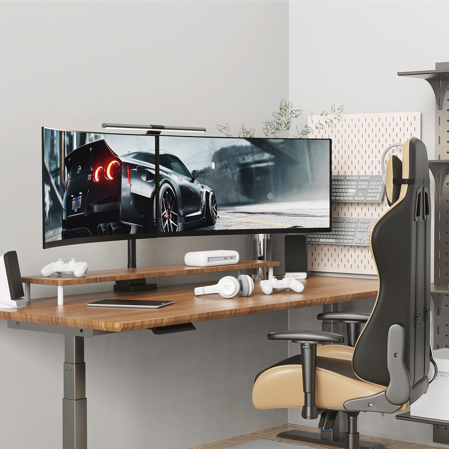 Thumbnail 1 de Dual Monitor Arm Heavy Duty (24–57in) – Aluminium stacked mount, fully adjustable vertical stand, VESA 75/100/200mm, black