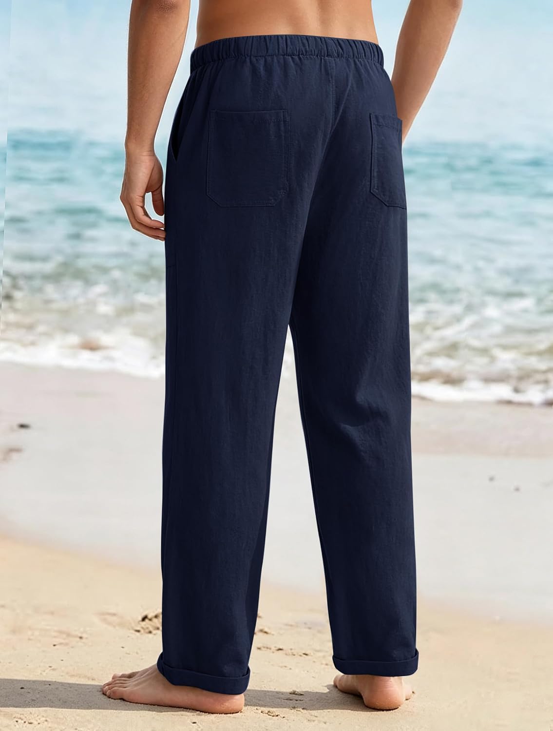 Detalle de Puimentiua Leinenhose Herren – Lockerer Sommerlook aus Baumwolle/Leinen-Mischung