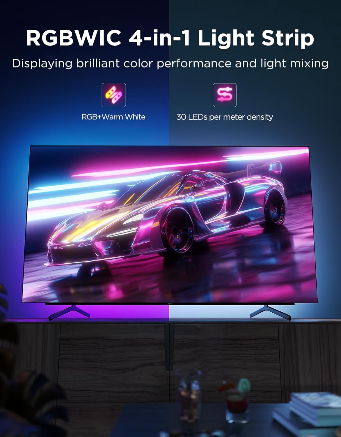 Detalle 2 de Govee TV LED Backlight 2 cuttable to fit (RGBWIC) for 32–70 inch TVs with Matter, music sync and app control