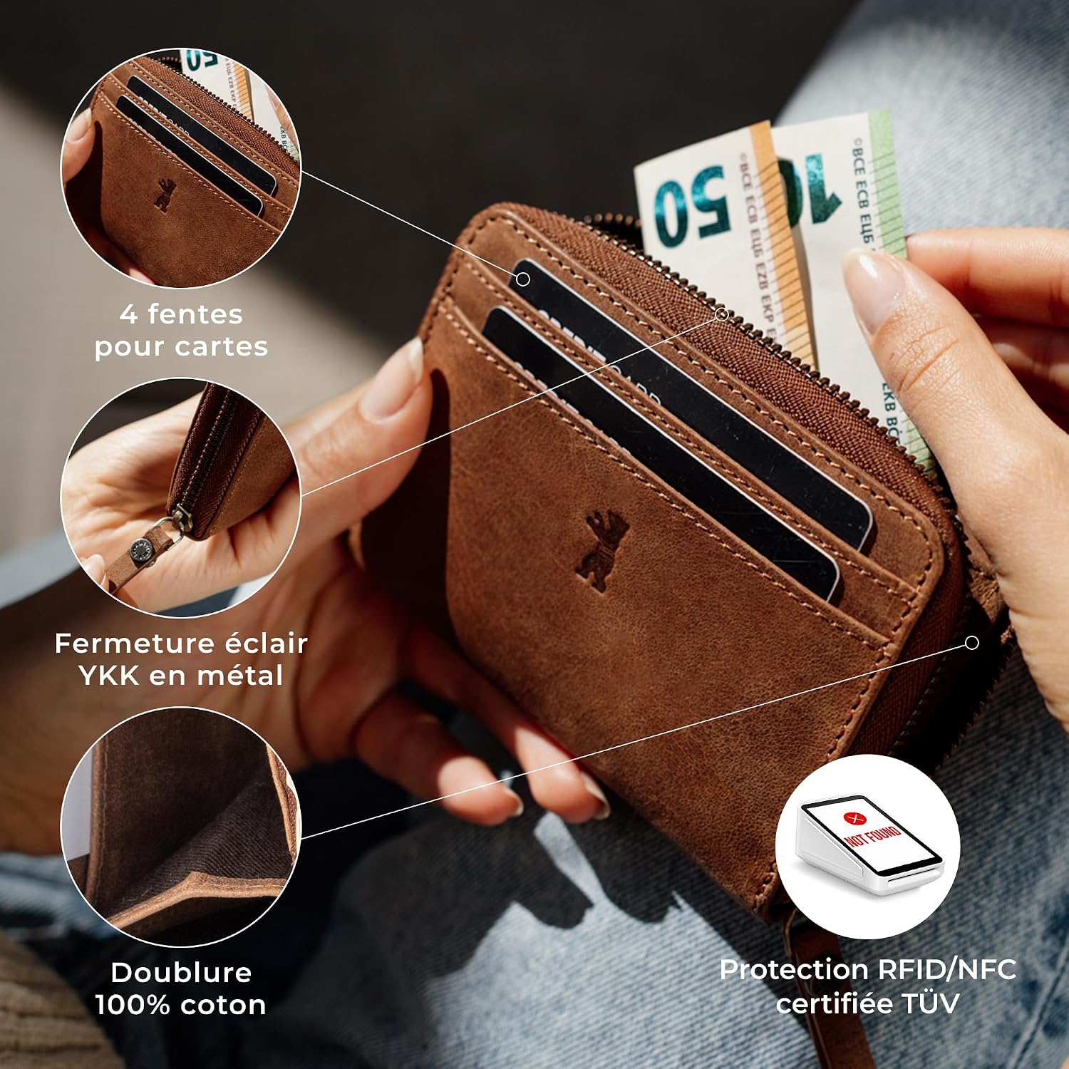 Thumbnail 4 de Berliner Bags Elsa Petit Portefeuille en cuir marron avec protection RFID, format compact