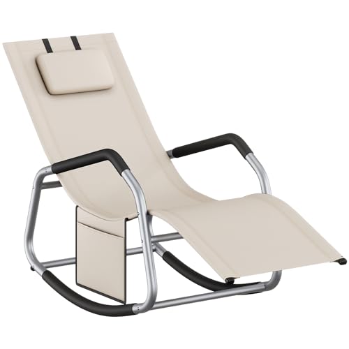 Detalle de SONGMICS Mecedora y Silla Tumbona GCB230WZ01 Beige: confort ergonómico con cojín ajustable y bolsillos