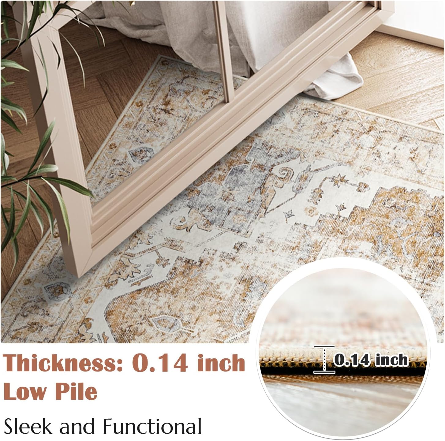 Detalle de JINCHAN ZDJCRGKABUL-3x10-D Runner Rug, 3' x 10', Washable Floral, Brick Red