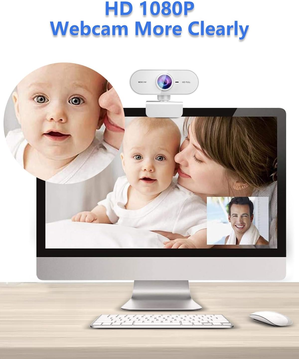 Detalle de Kouric 1080p Webcam with Microphone for PC and Mac – USB-C Plug & Play, 180° Tilt, 360° Rotating Clip, White