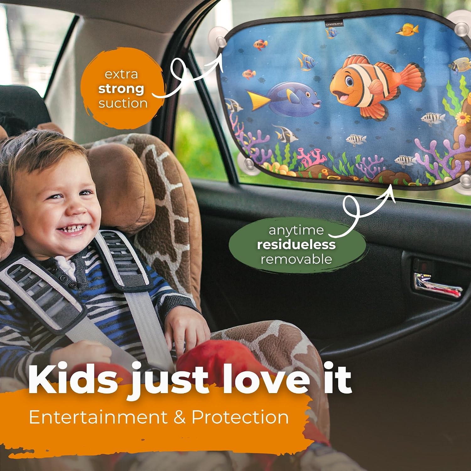 Detalle 2 de Car Window Shades for Baby (48 x 30 cm) by Neo Design – UV protection with suction cups, pack of 2