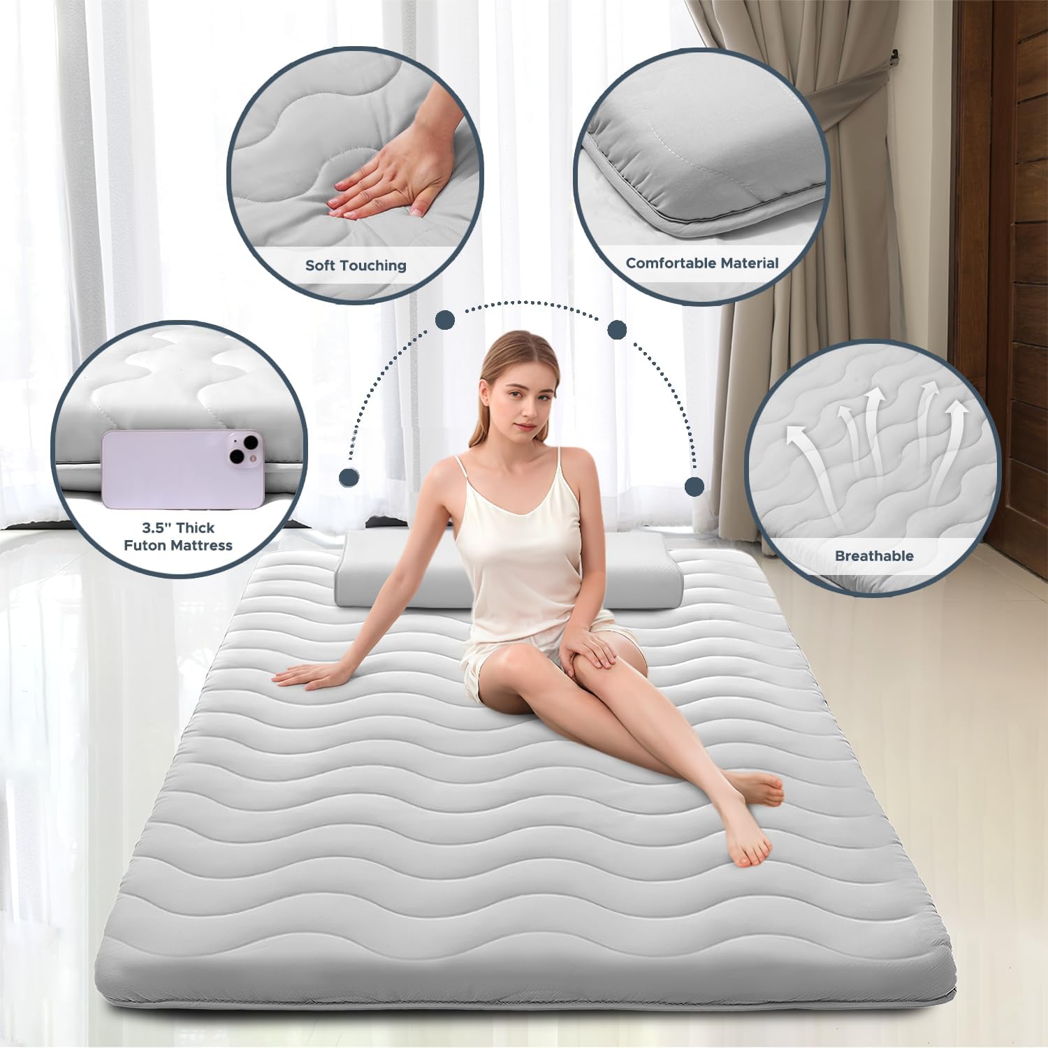 Thumbnail 1 de Japanese Futon Floor Mattress (Twin) with 3.5" Foldable High-Density Foam