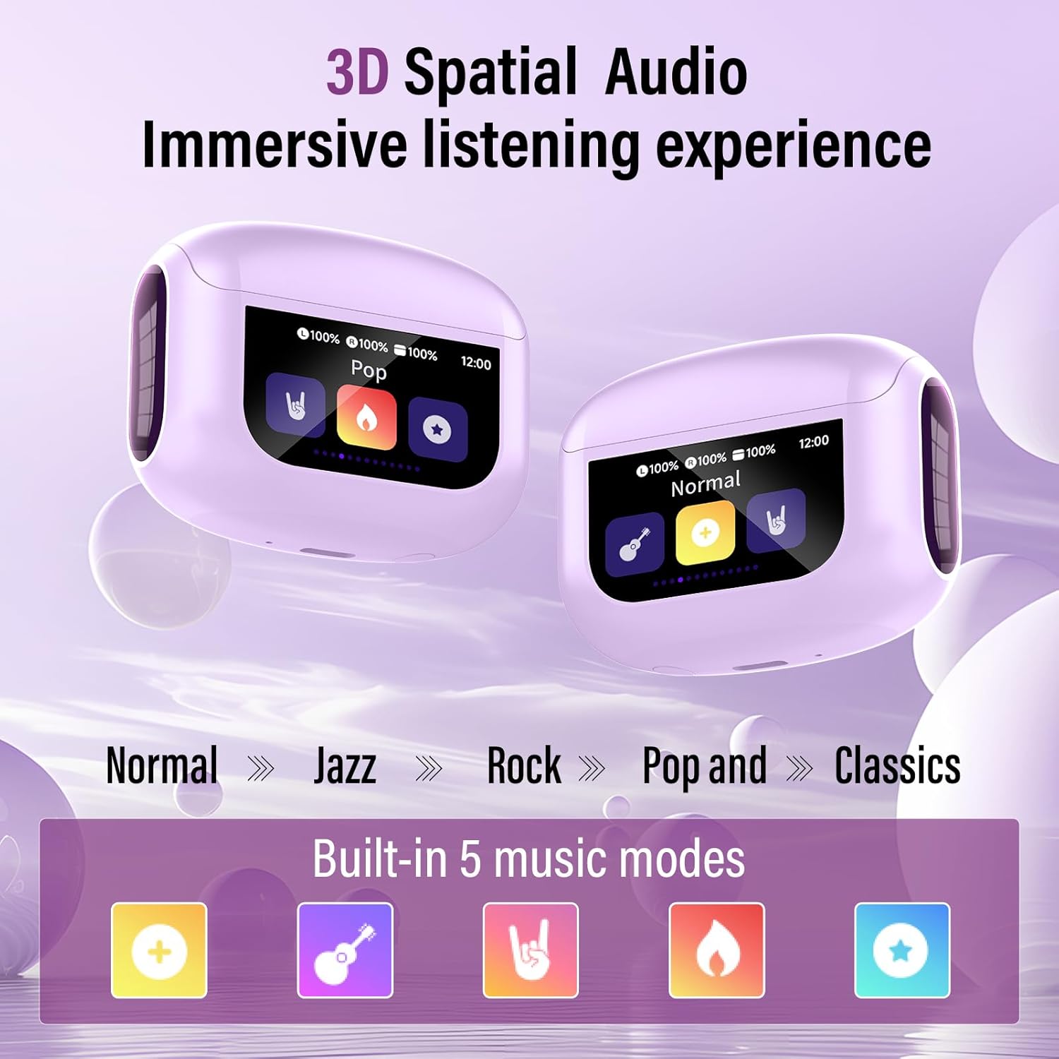 Detalle de Thunelec Wireless Earbuds with Bluetooth 5.4, ANC/ENC, 14.2mm Bass Drivers, and Full-Color Touch Screen