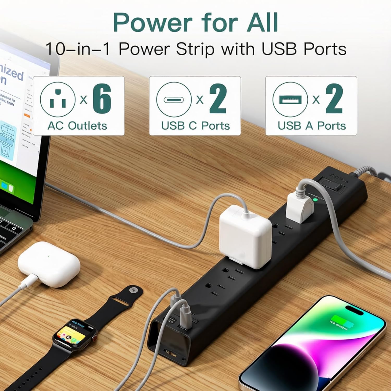 Thumbnail 1 de Power Strip Surge Protector, 15-Foot Cord