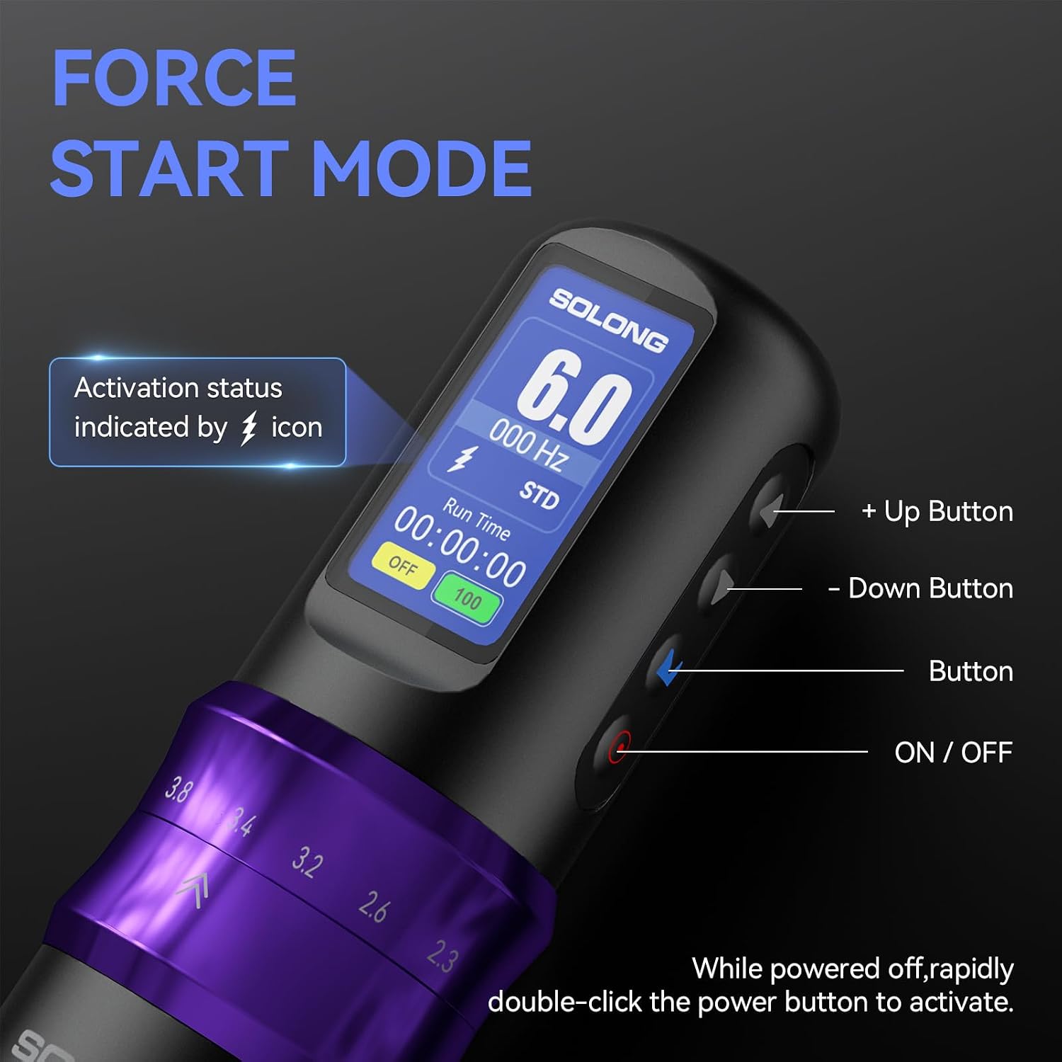 Detalle de Kit Tatuaggi Wireless Solong SL-TKE200AEU-4: Macchina Rotativa Professionale con Batteria 1600mAh e 7 Modalità