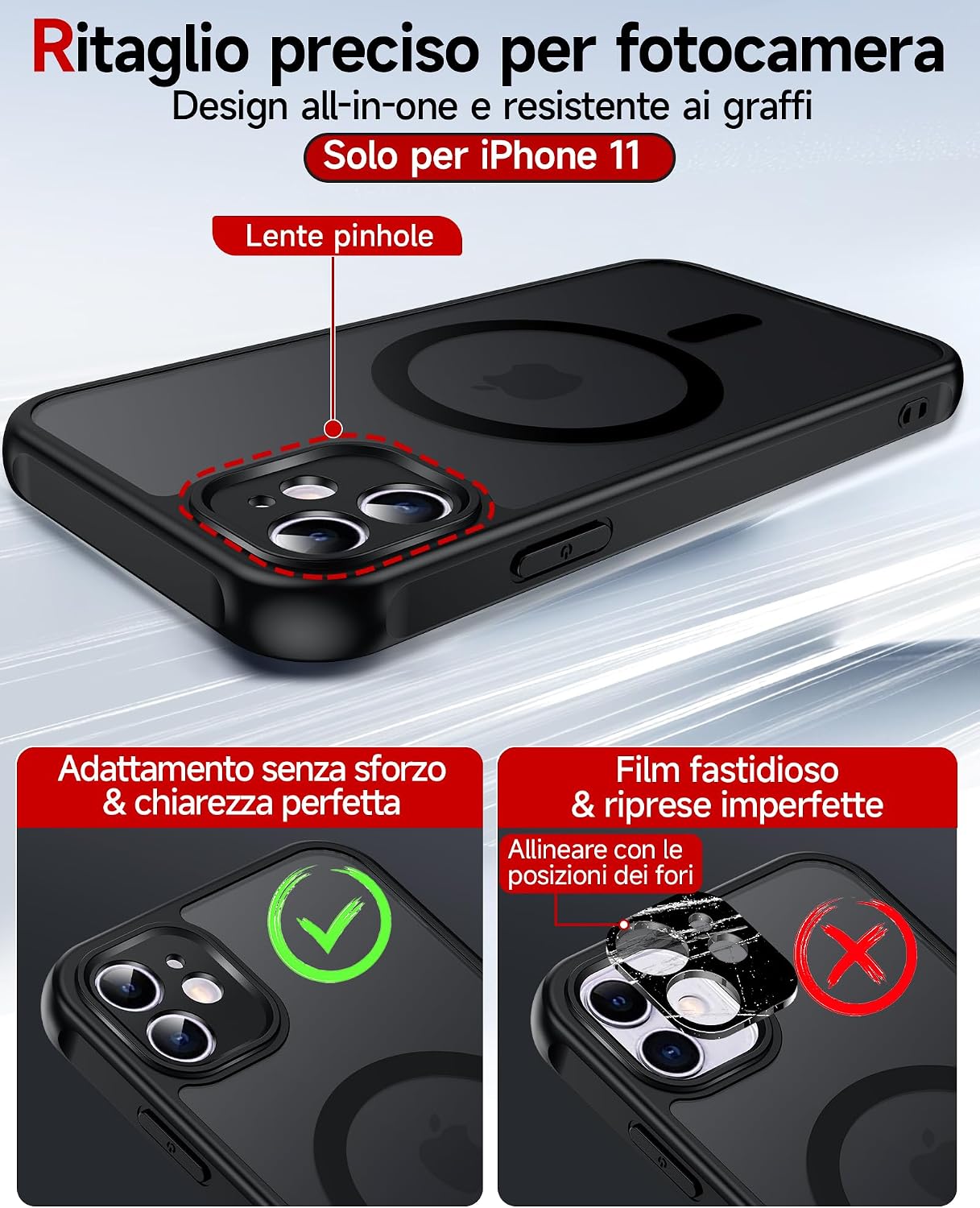 Detalle 2 de LeYi Cover Magnetica per iPhone 11 con Vetro Temperato – Traslucida Opaca, Anti-Impronte e Antiurto