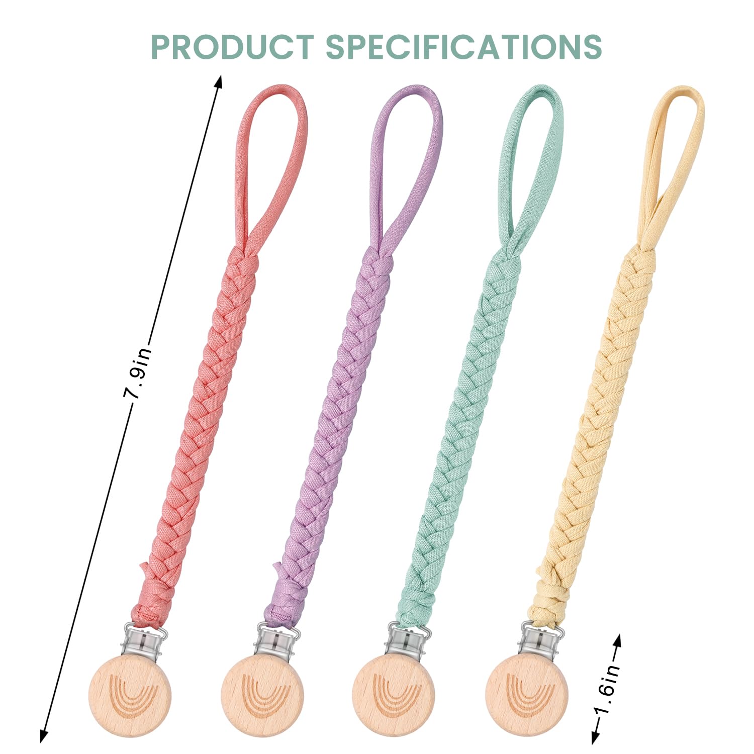 Thumbnail 3 de CLDY Baby Schnullerkette Clip im 4er-Pack – Schnullerband mit Clip für Kinderwagen, Babytrage und Autositz