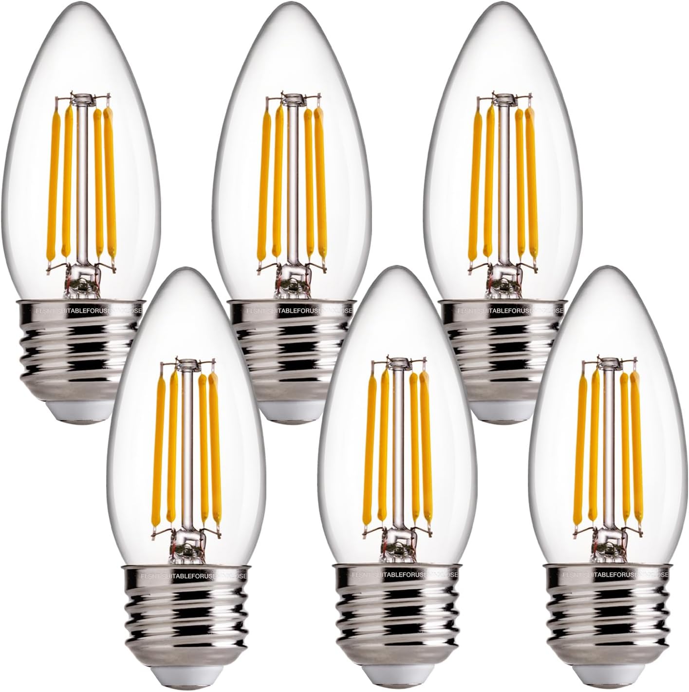 Detalle de FLSNT B11 Dimmable LED Chandelier Bulbs, 60W Equivalent, 2700K, 6-Pack