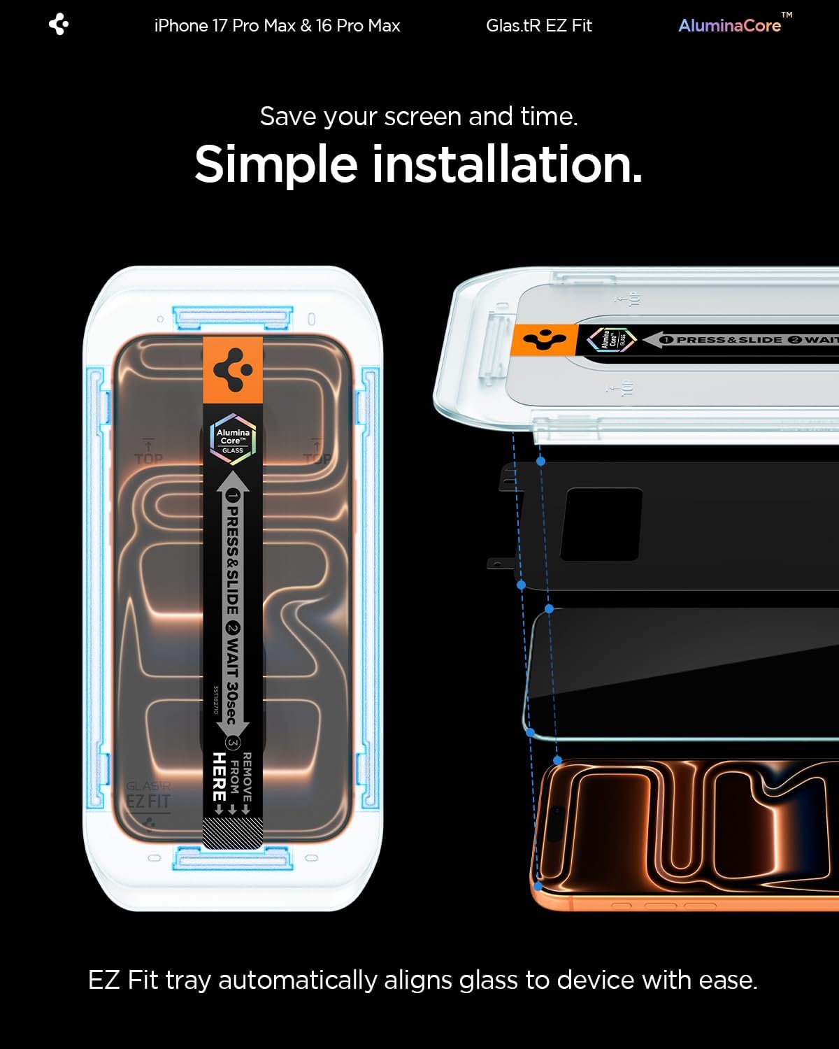 Thumbnail 4 de Spigen Glas.tR EZ Fit verre trempé pour iPhone 17 Pro Max / 16 Pro Max – kit 2 pièces, dureté 9H