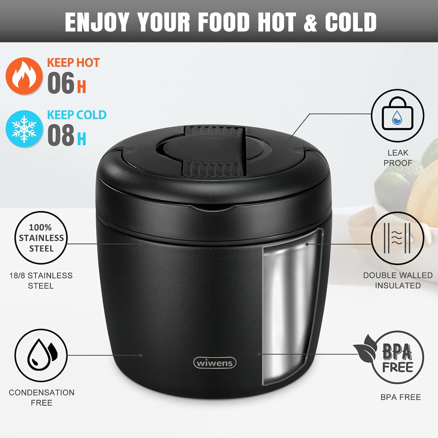 Detalle de wiwens Thermo Food Jar 32oz insulated food container 🍱