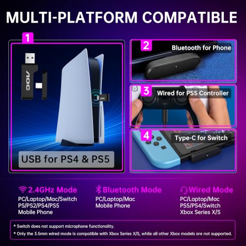 Thumbnail 8 de AOC Wireless Gaming Headset for PS5, PS4, Nintendo Switch, PC — Black