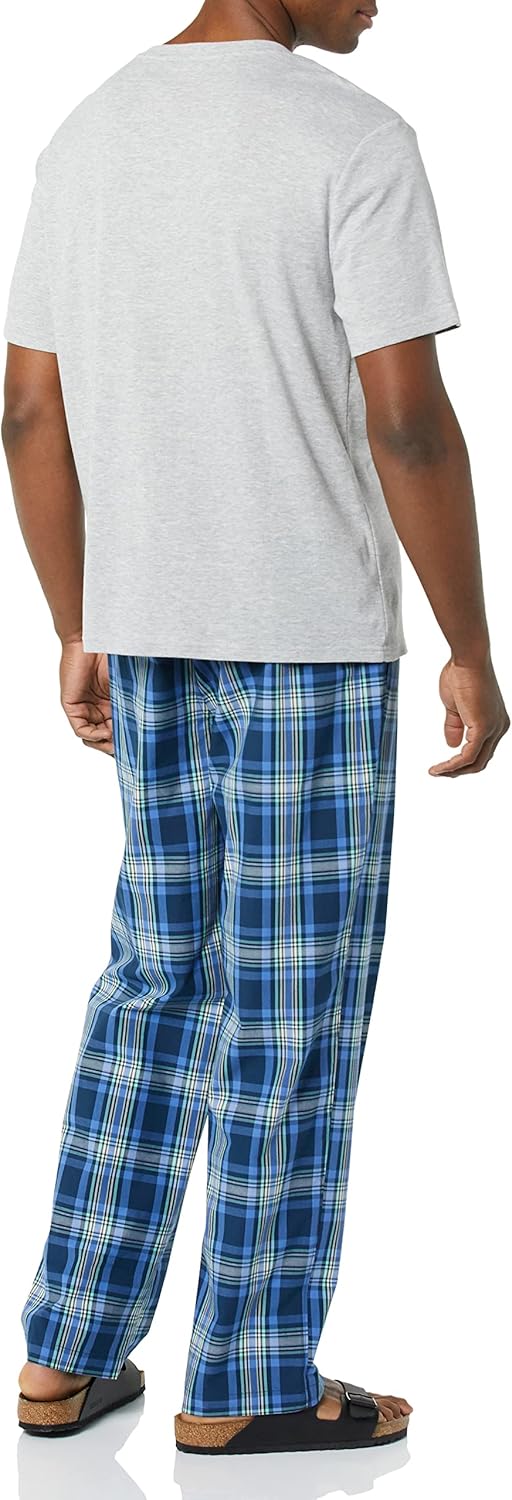 Detalle de Amazon Essentials Men's Cotton Stretch Poplin Pant with Cotton Jersey T-Shirt Pajama Set