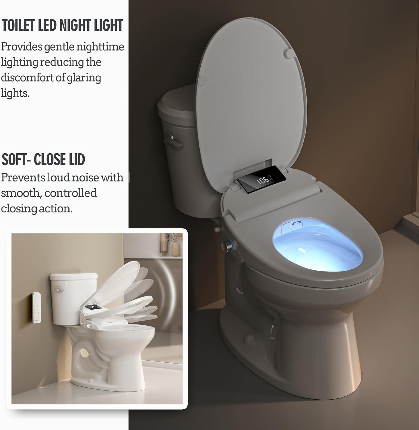 Detalle de WLJBIDET WLJ-O80KR Round Bidet Toilet Seat with Warm Water and Air Drying