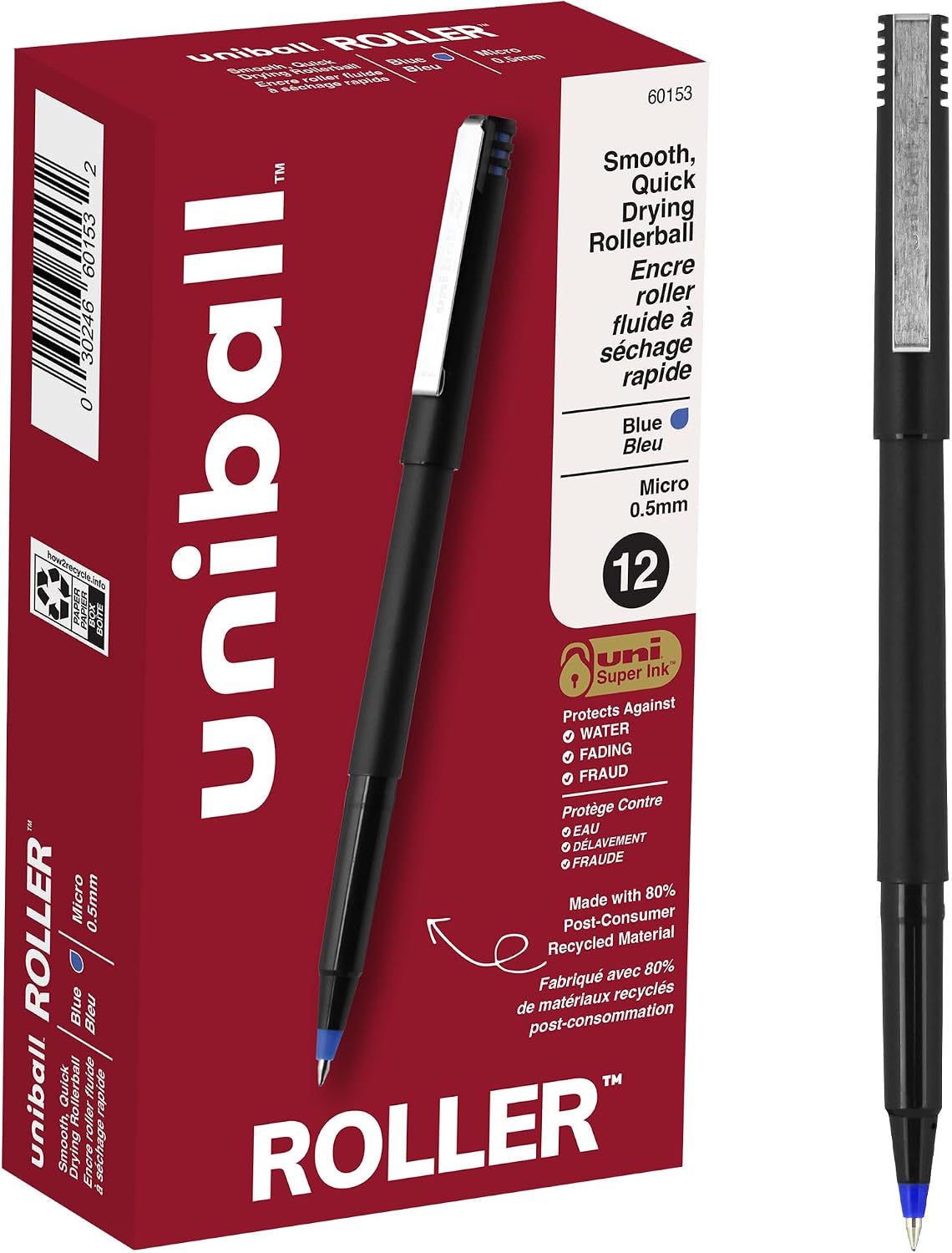 uni-ball マイクロポイント ローラーボールペン 0.5mm ブルー 12本セット・再生素材80%