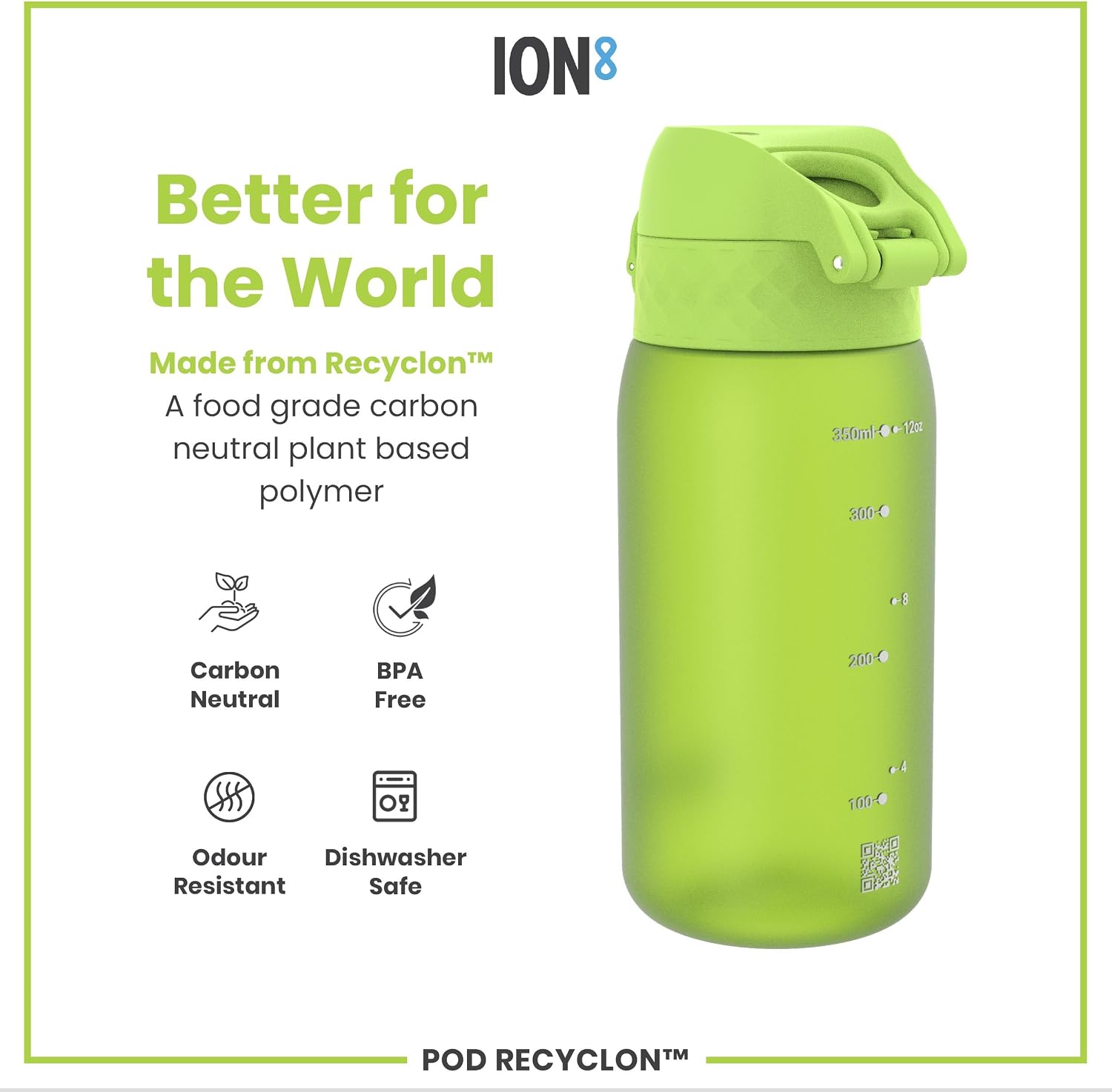 Detalle de Ion8 Kids Water Bottle (350 ml) – Leak-Proof, Easy Open, Dishwasher Safe
