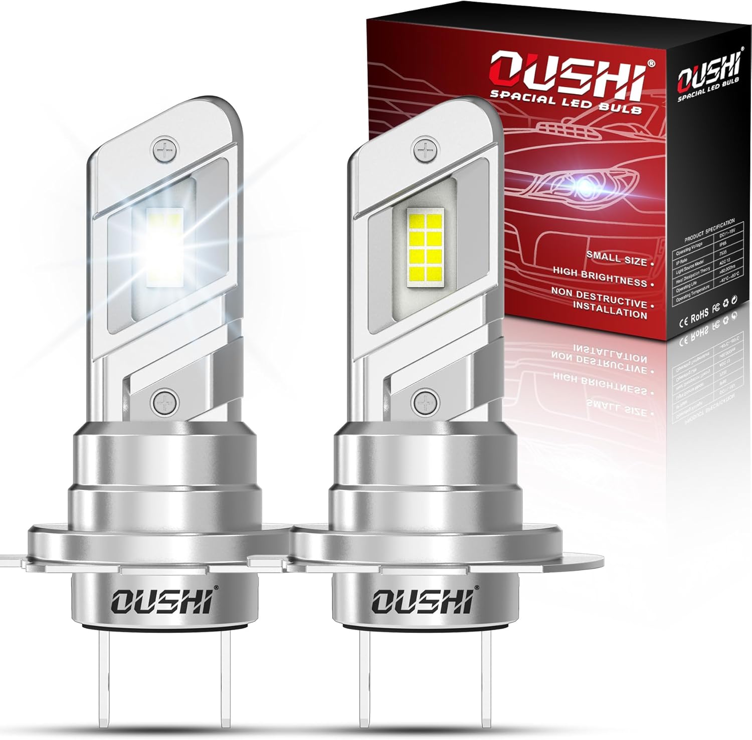 Detalle de OUSHI Lampadine H7 LED 600% Luminosità 6500K Xenon Bianco 100W 30000LM - Plug and Play (2 pezzi)