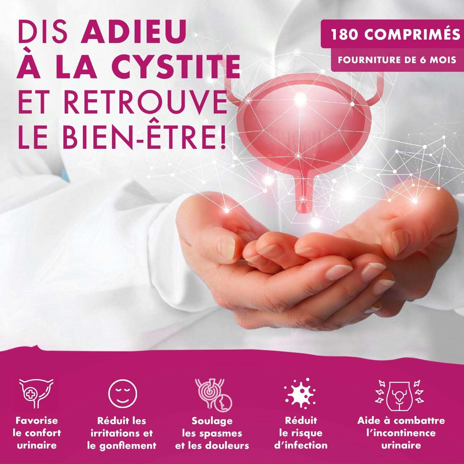 Detalle de D-MANNOSE 180 comprimés haute dose + Canneberge — Saint urinaire et cystite (Italie, sans gluten/lactose/sucre/soja)