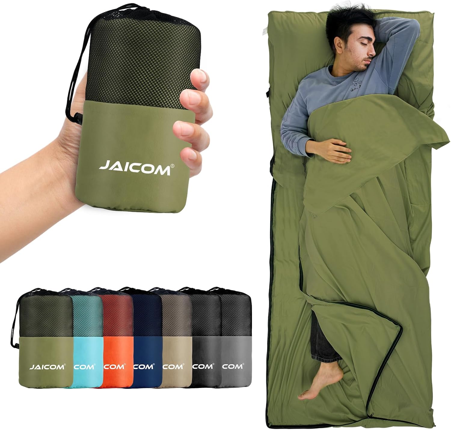 JAICOM Sleeping Bag Liner (220 x 90 cm) – ultralight travel sheet with pillow pocket