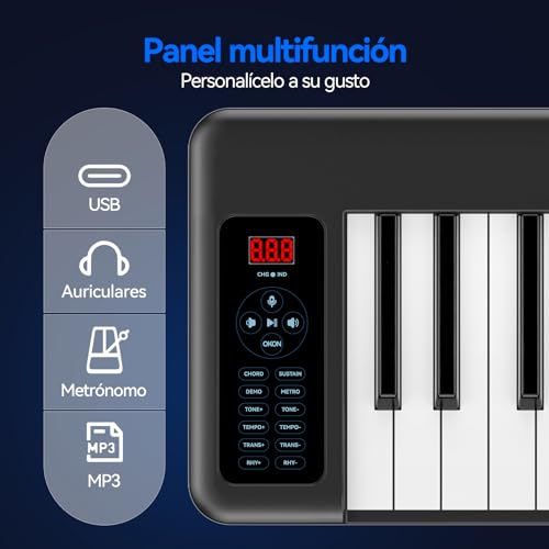 Detalle de Rhymo Teclado Piano Plegable de 61 Teclas con Bluetooth MIDI