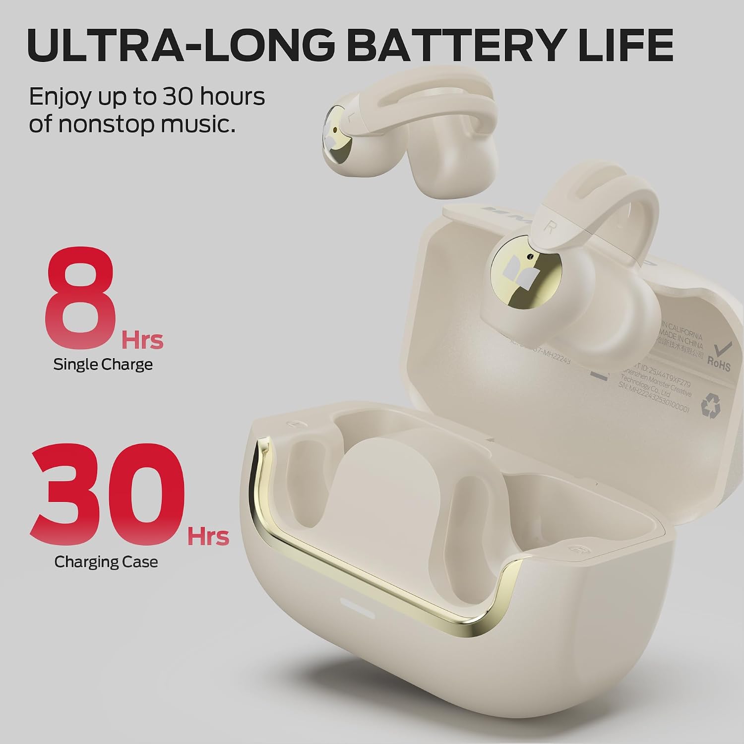 Detalle 2 de Monster AC221 E103 Open-Ear Clip-On Earbuds, Bluetooth 6.0, IPX6