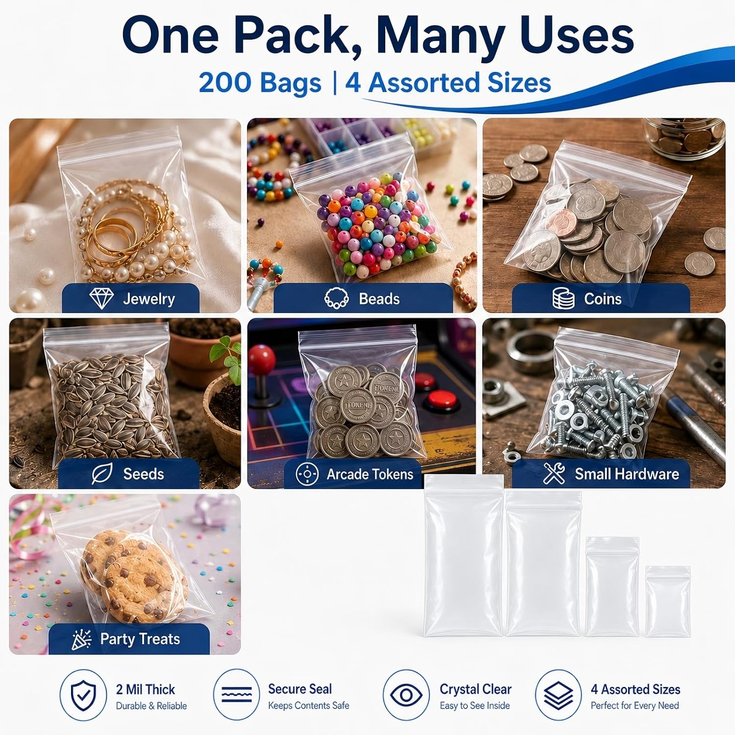 Thumbnail 6 de Bonison Pbag4 Clear Zipper Bags, 4 Sizes, 2 Mil LDPE