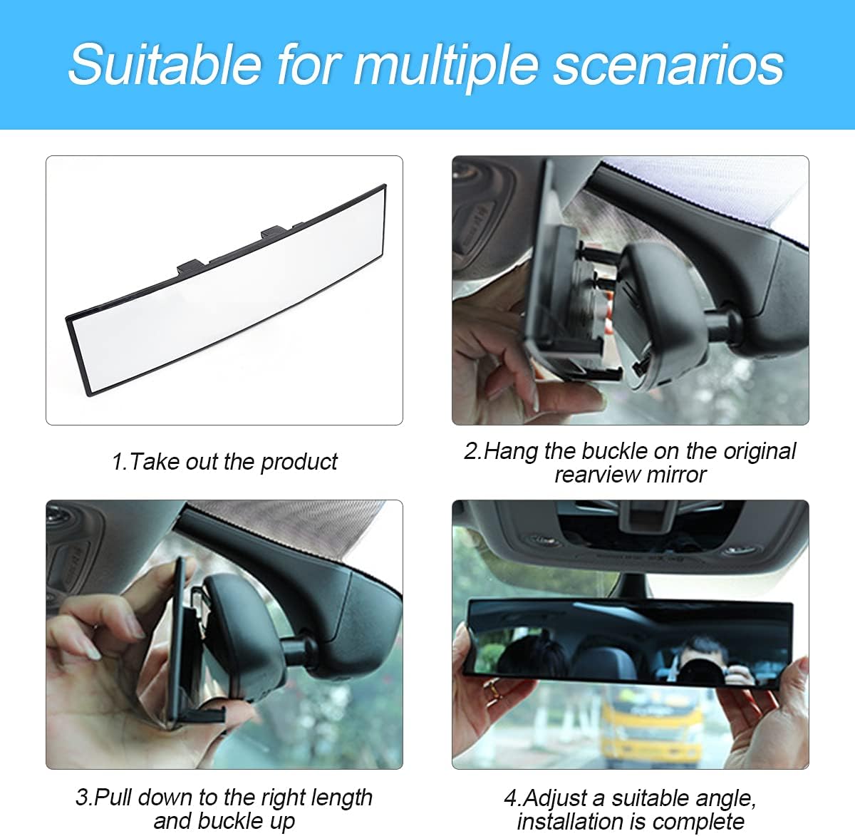 Detalle 1 de 8sanlione Panoramic Rearview Mirror, 12-Inch