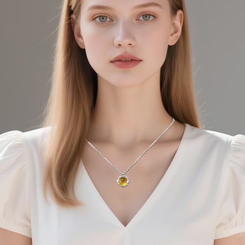 Thumbnail 1 de Weviway Circle Citrine Pendant Necklace, Silver Cable Chain – 45 cm