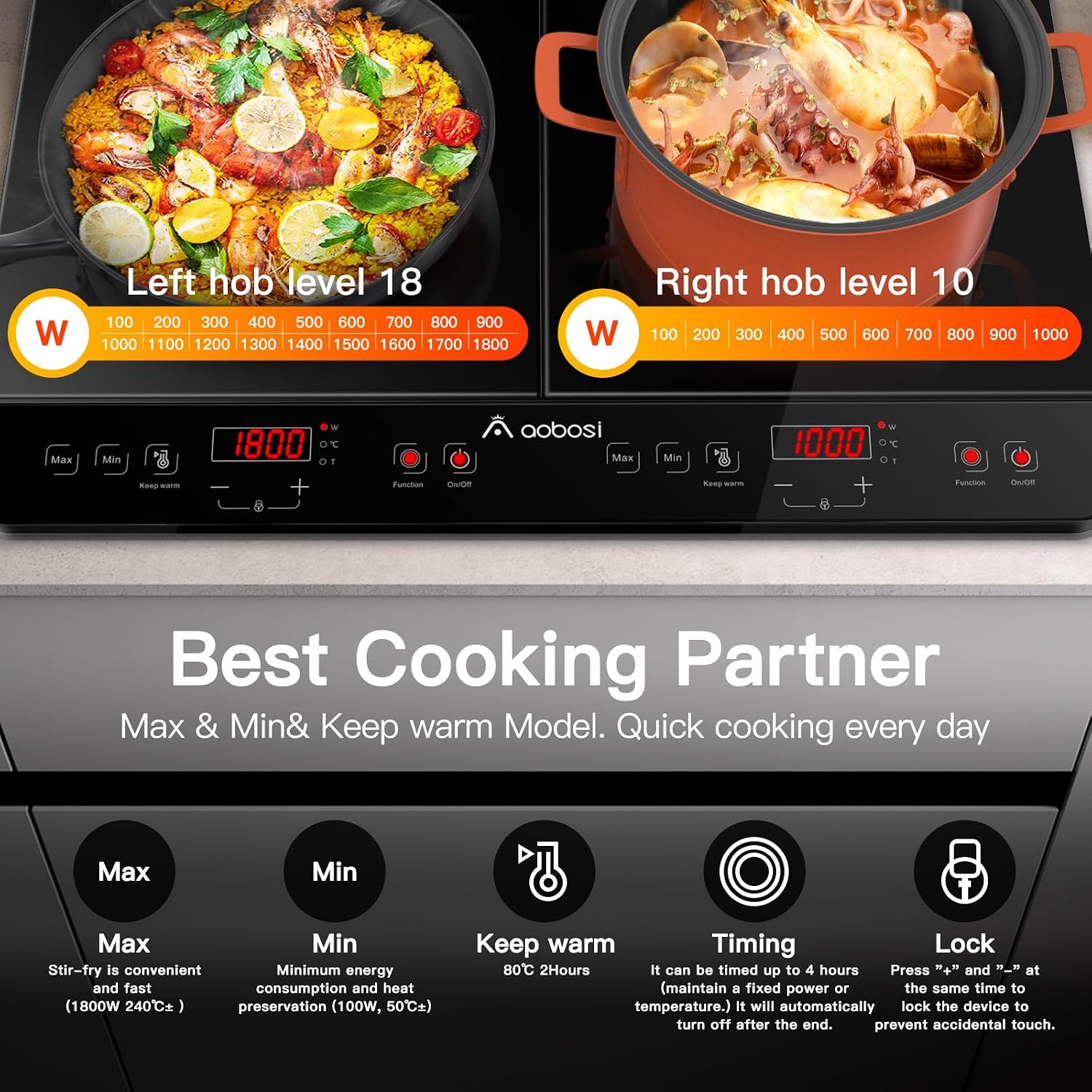 Thumbnail 2 de AAOBOSI Double Induction Hob with Independent Dual Zones (2800W)