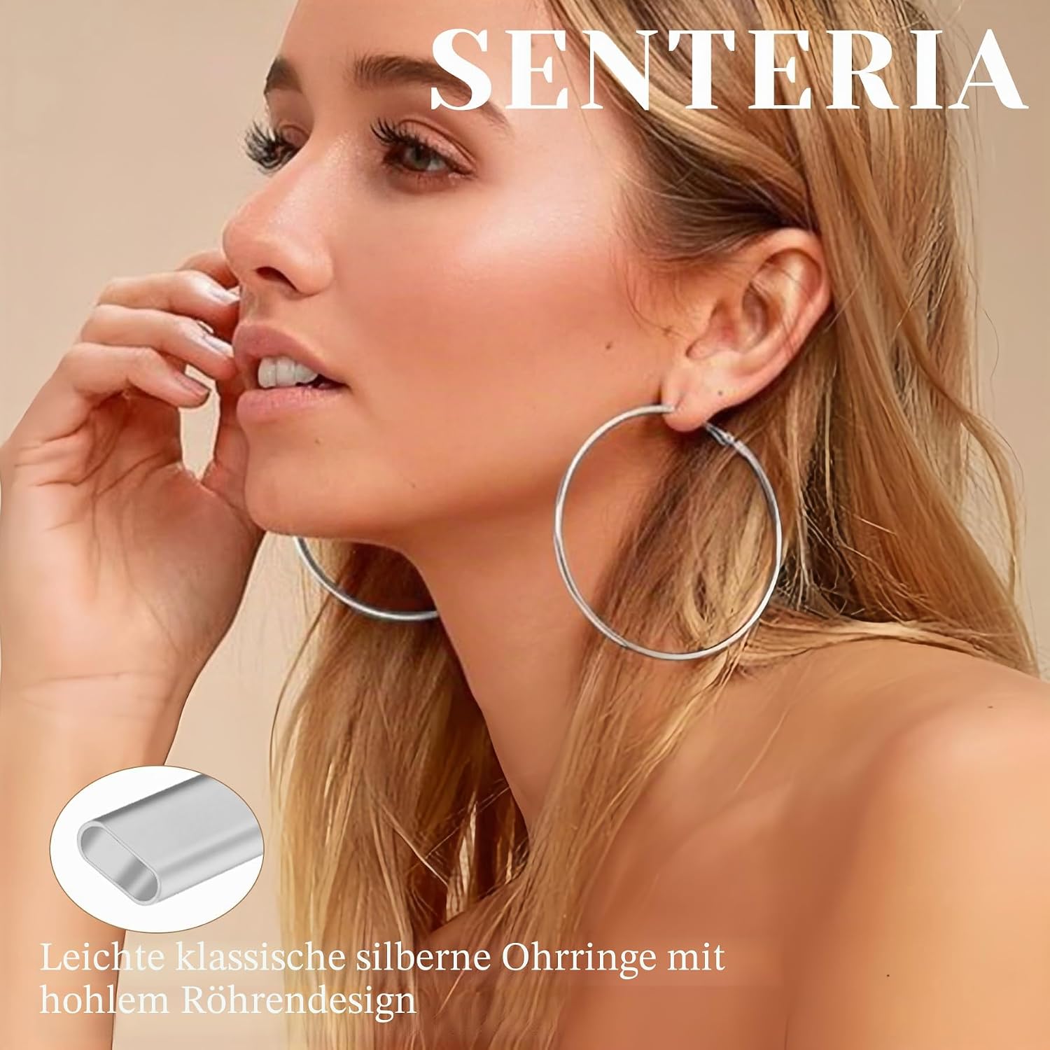 Detalle 2 de Senteria 2mm Silber Creolen 925 Ohrringe Damen
