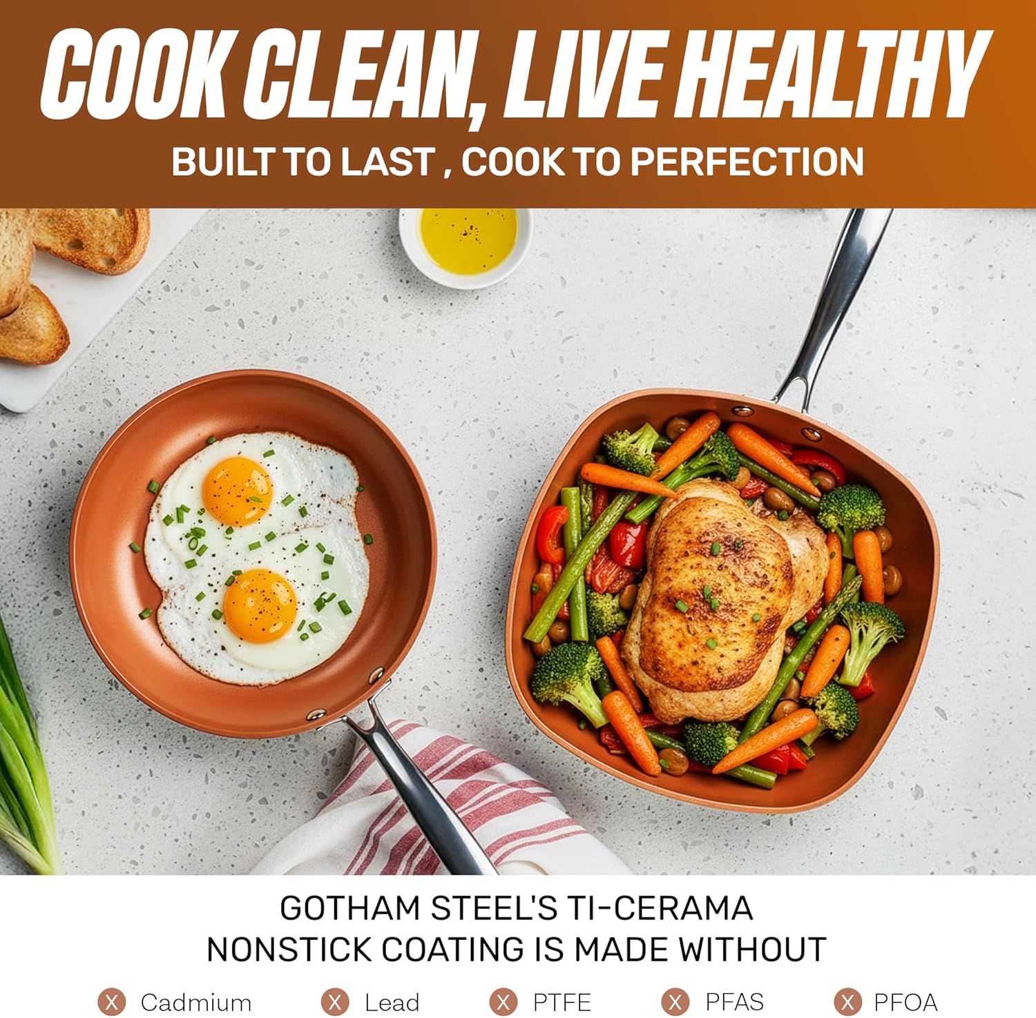 Thumbnail 2 de GOTHAM STEEL 20 Pc Ceramic Cookware Set: Nonstick Copper Ceramic, Bakeware, and Accessories