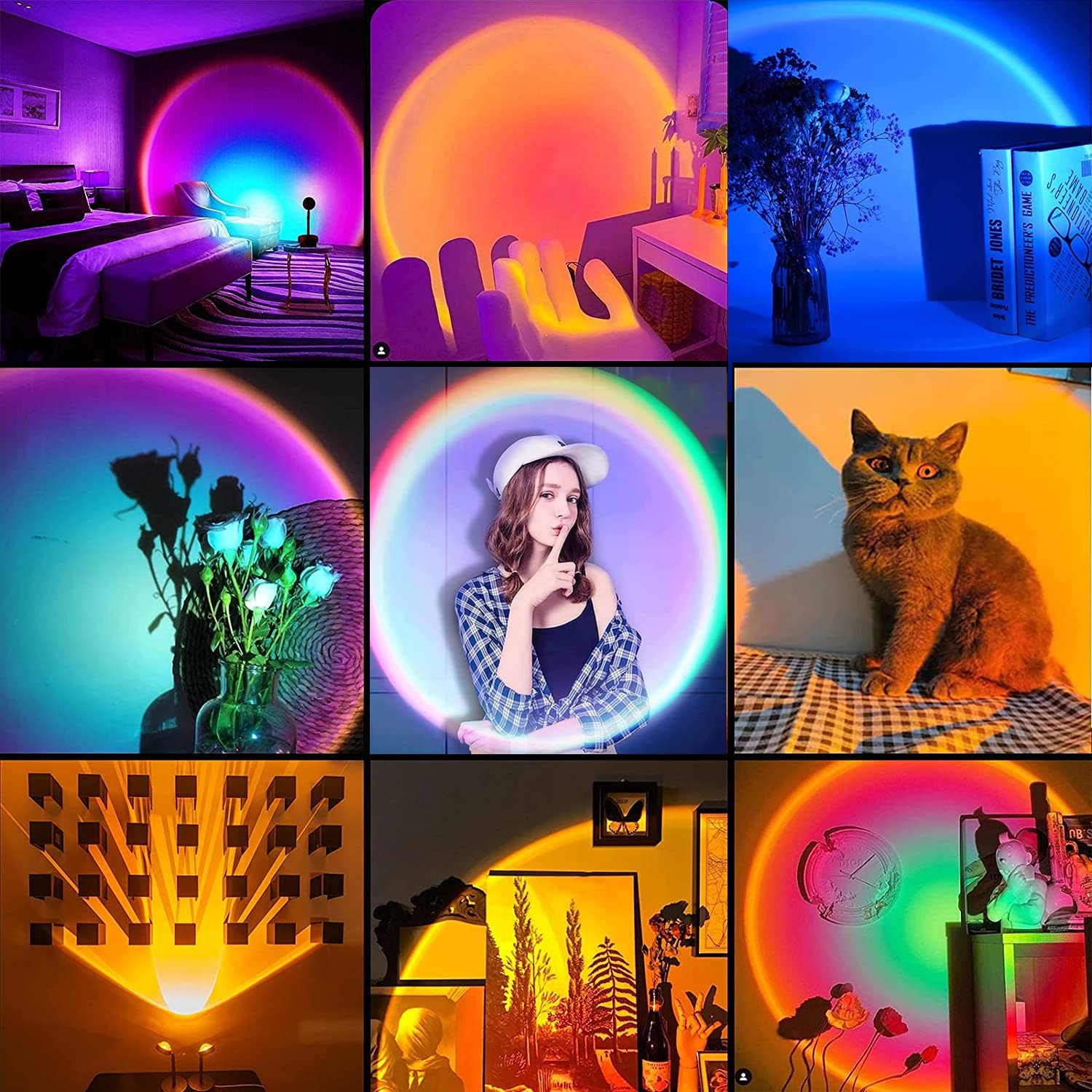 Detalle de Aniepaa Sunset Lamp: Sonnenuntergang-Lampe mit USB, 24 RGB-Farben und 180° Drehung