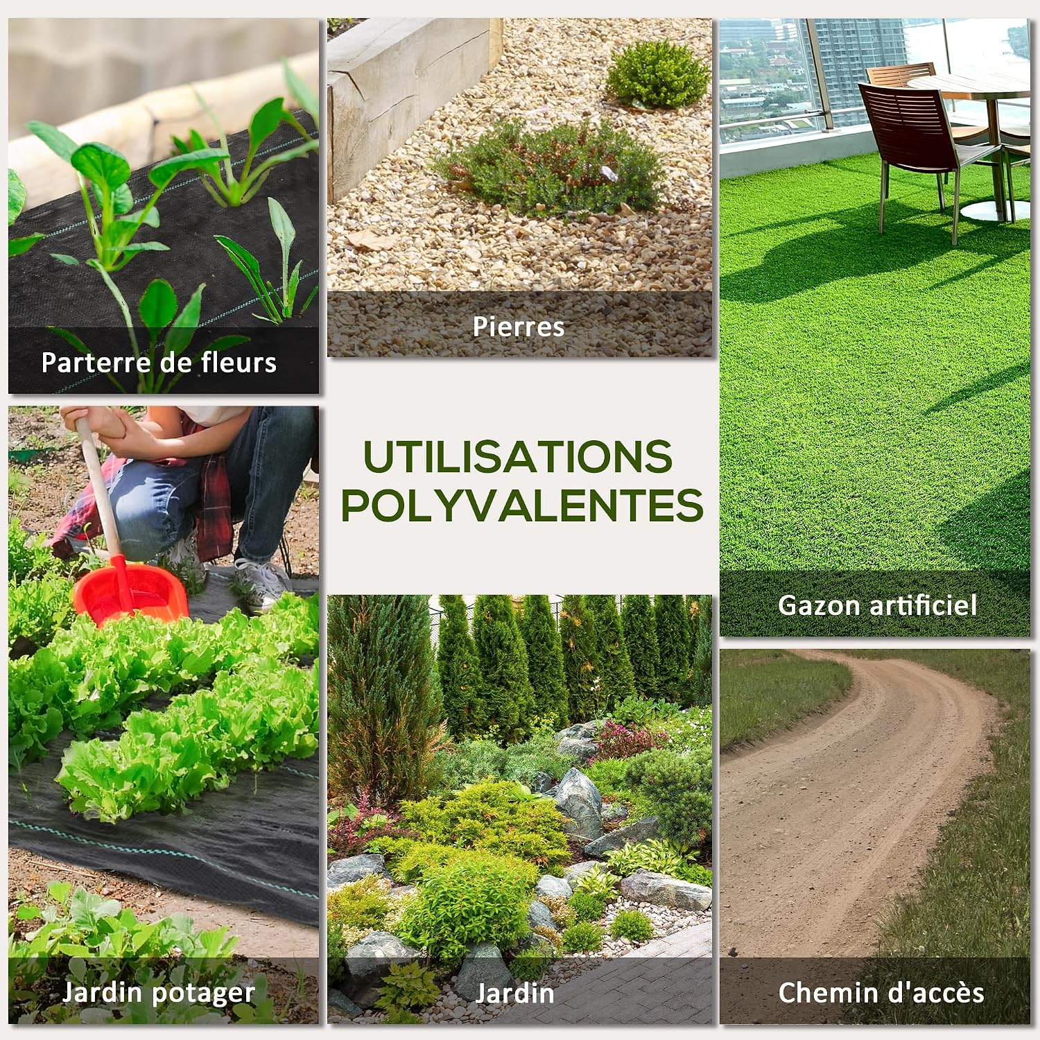 Detalle de Outsunny 845-913V04BK mulchdoek 100 x 2 m in PP, 60 g/m²