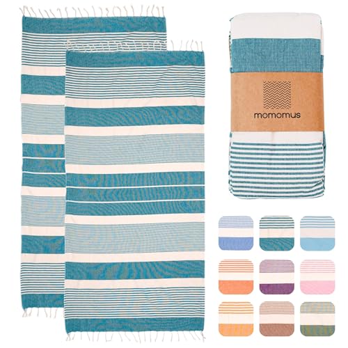 Detalle de MOMOMUS Pack de 2 Foutas XL (90x180 cm) de Algodón 100% – Toallas de Playa Ultraabsorbentes y Suaves