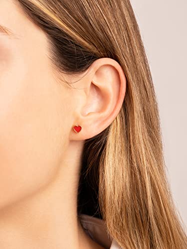 Detalle 2 de SINGULARU Pendiente Suelto Heart Red Enamel con cierre de rosca – Plata de Ley 925 bañado en oro 18K