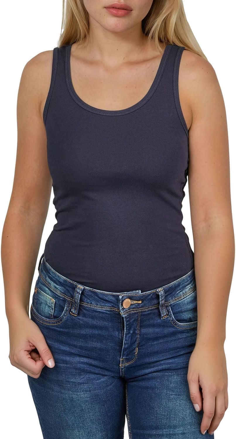 Detalle de ONLY Tank Top Damen – 4er Pack Basic Trägershirt aus Baumwolle-Stretch (Slim Fit)
