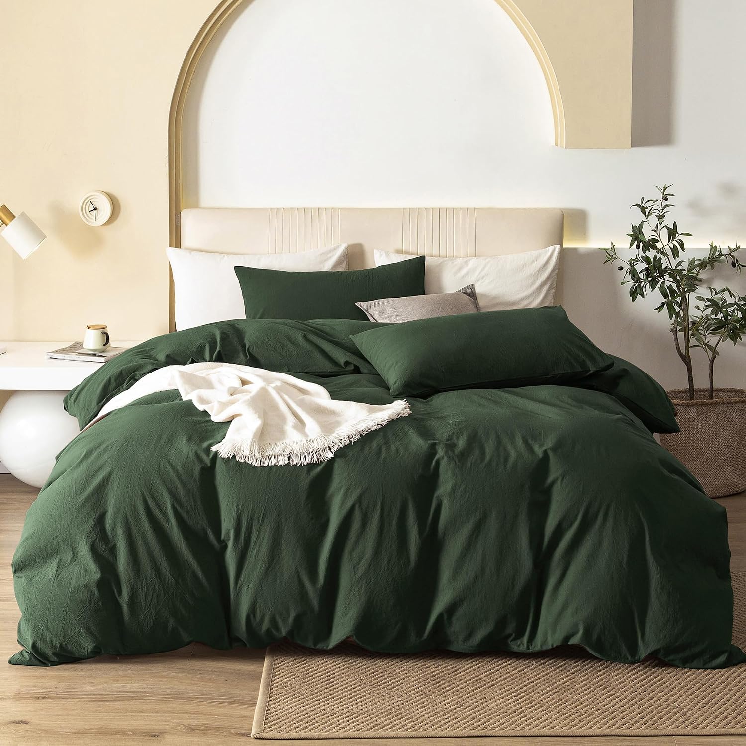 Detalle de JIYUAN Super King Plus Washed Cotton Duvet Cover Set (Relaxed Linen Feel) with Hidden Zipper & 8 Corner Ties
